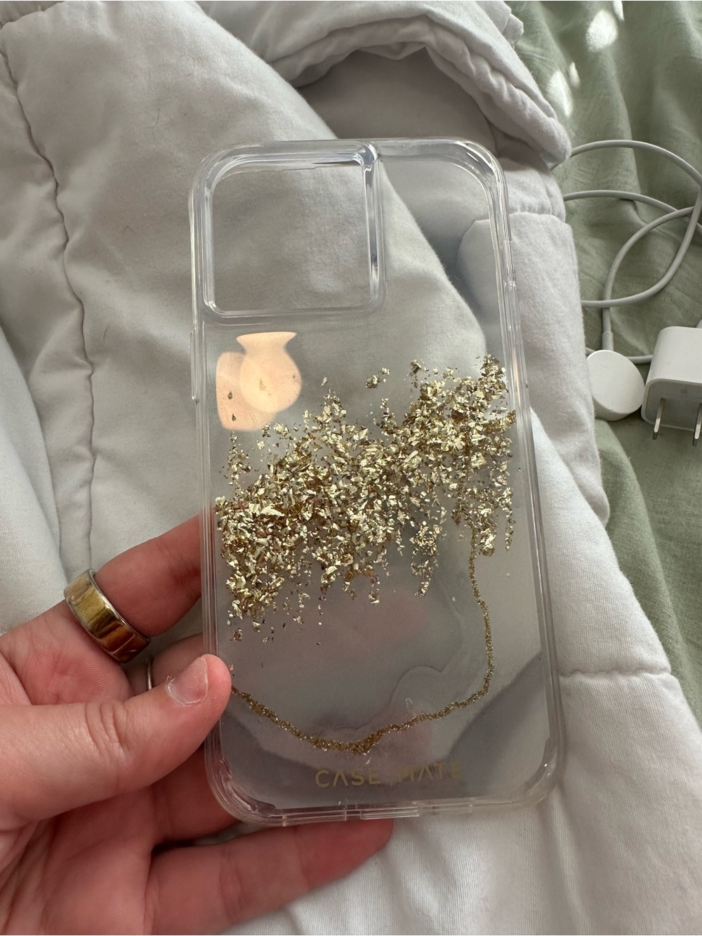 Clear Phone Case with Gold Glitter - CASE-MATE- 14 pro max